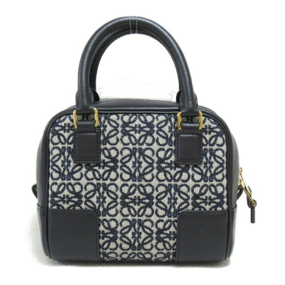 Loewe Amazona Square Bag Calfskin Handbag Jacquard Navy Blue Black - Picture 2 of 9